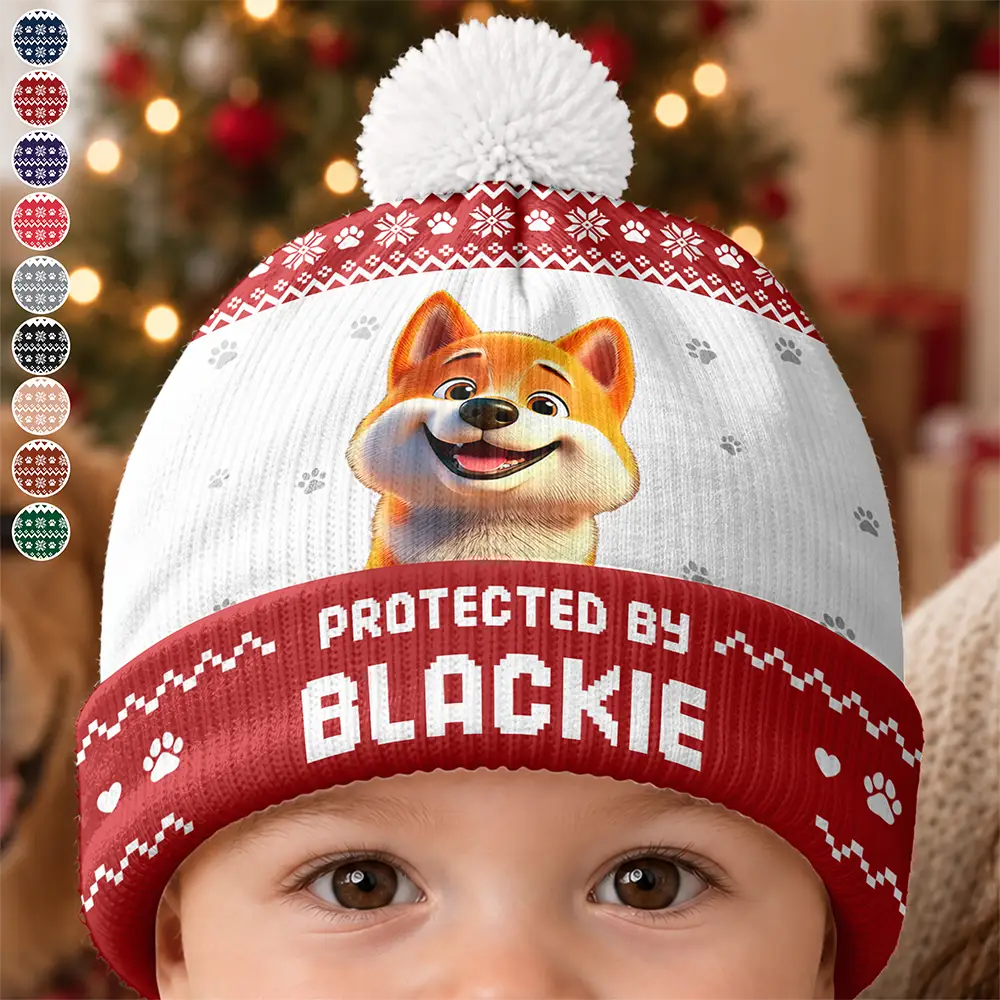 Protected By Pet Gift For New Baby New Mom New Dad - Personalized Bobble Beanie Hat
