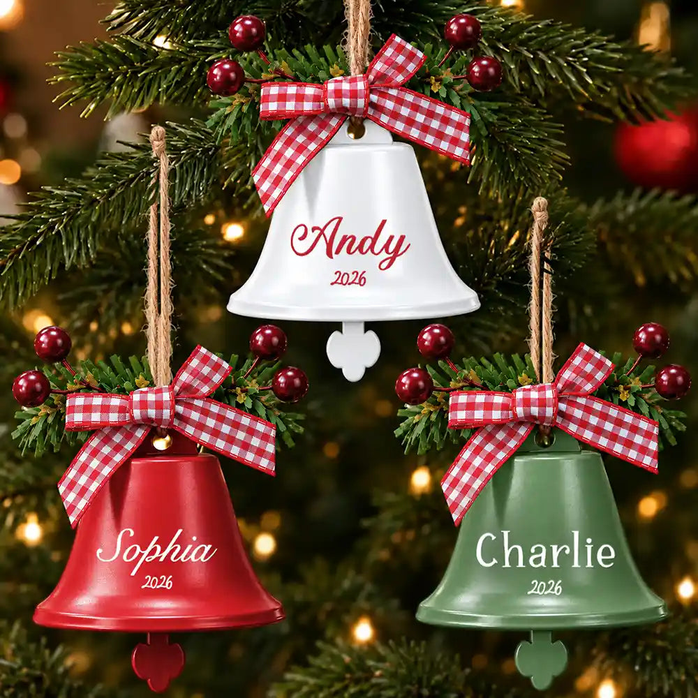 Christmas,Custom Text,Family,Happy,Indoor Decor - Family Christmas Gift - Personalized Tree Hanging Decoration Bell Ornament