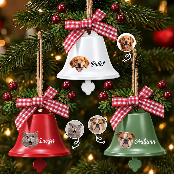 Christmas,Custom Photo,Cut-Face Photo,Indoor Decor,Pet Lovers,Playful - Christmas Gift For Dog Cat Lovers - Personalized Custom Photo Tree Hanging Decoration Bell Ornament