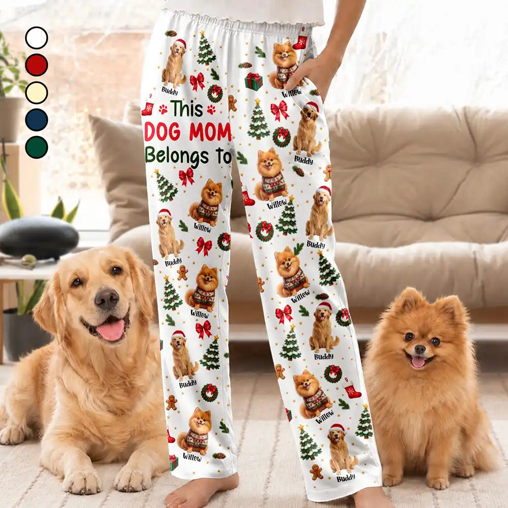 Art Design, Christmas, Custom Photo, Gift For Mother, Gifts For Her, Happy, Pet Lovers, Pet Mom, Photo - Christmas Accessories 3D Cartoon Pet - Christmas Gift For Pet Mom - Personalized Custom Photo Pet Name Festive Pattern Pajama Pants