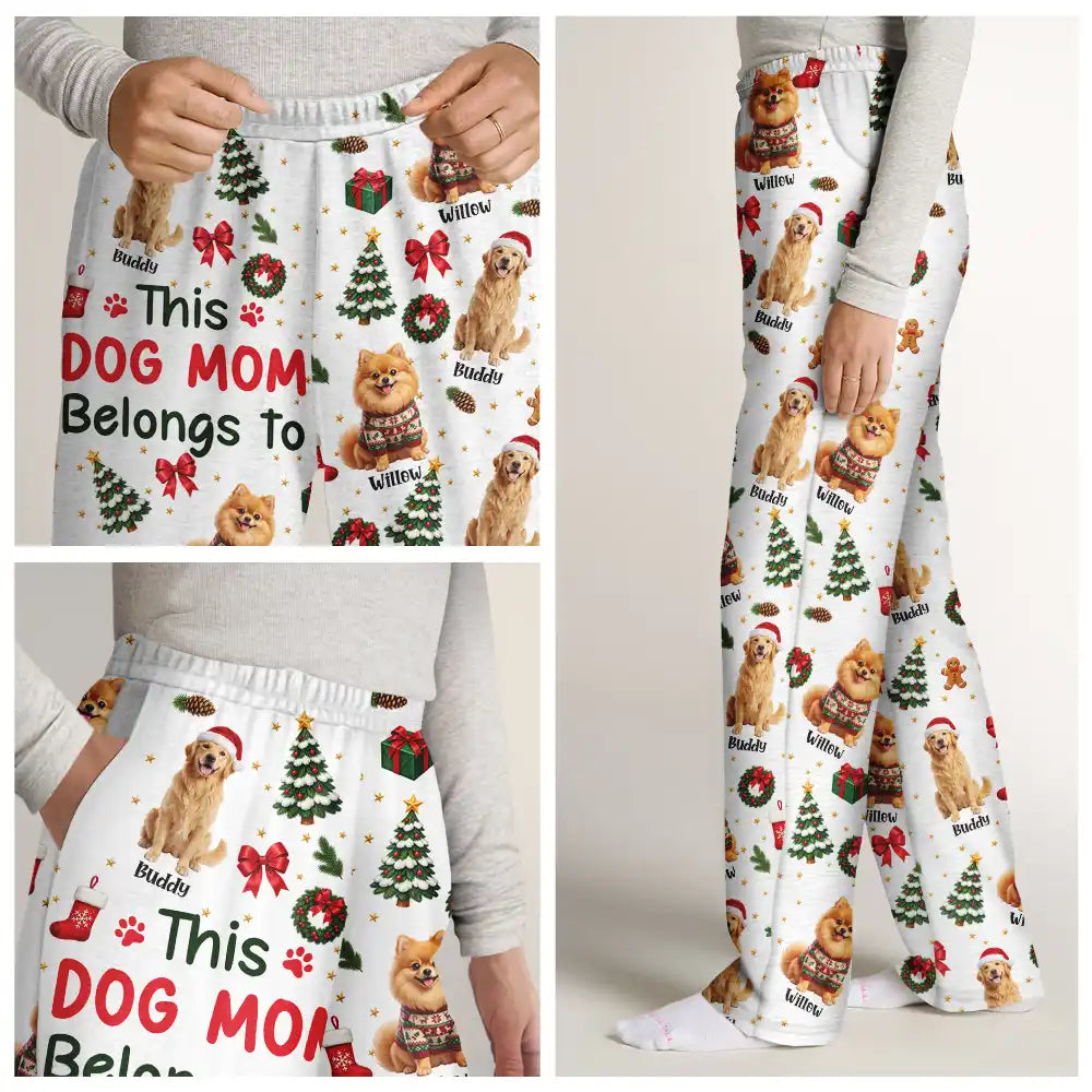 Art Design, Christmas, Custom Photo, Gift For Mother, Gifts For Her, Happy, Pet Lovers, Pet Mom, Photo - Christmas Accessories 3D Cartoon Pet - Christmas Gift For Pet Mom - Personalized Custom Photo Pet Name Festive Pattern Pajama Pants