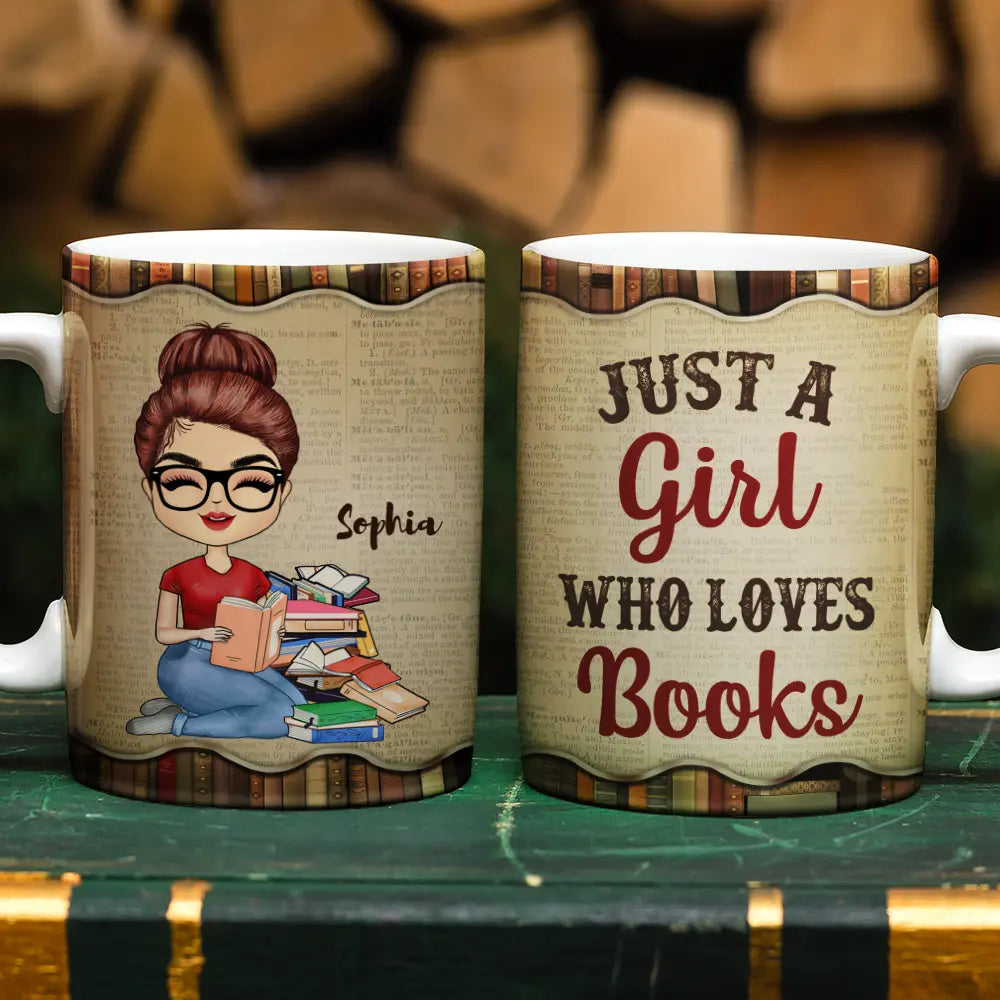 A Girl Who Loves Books Reading - Reading Gift - Personalized Custom White Edge-to-Edge Mug