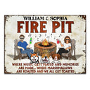 Fire Pit Where Music Gets Played Husband Wife Camping Couple Dog Lovers - Backyard Sign - Personalized Custom Classic Metal Signs