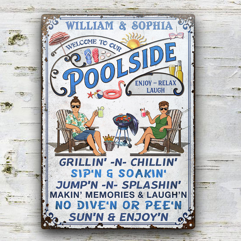 Family Couple Swimming Pool Welcome To Our Paradise - Pool Sign - Personalized Custom Classic Metal Signs