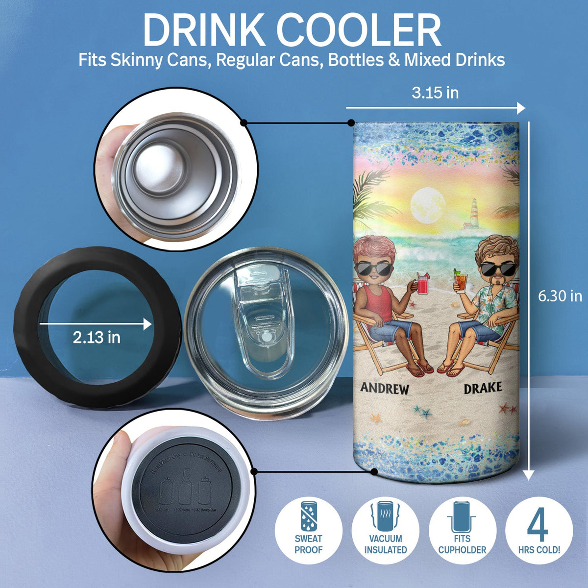 I Love You To The Beach And Back Best Friends - Bestie BFF Gift - Personalized Custom 4 In 1 Can Cooler Tumbler