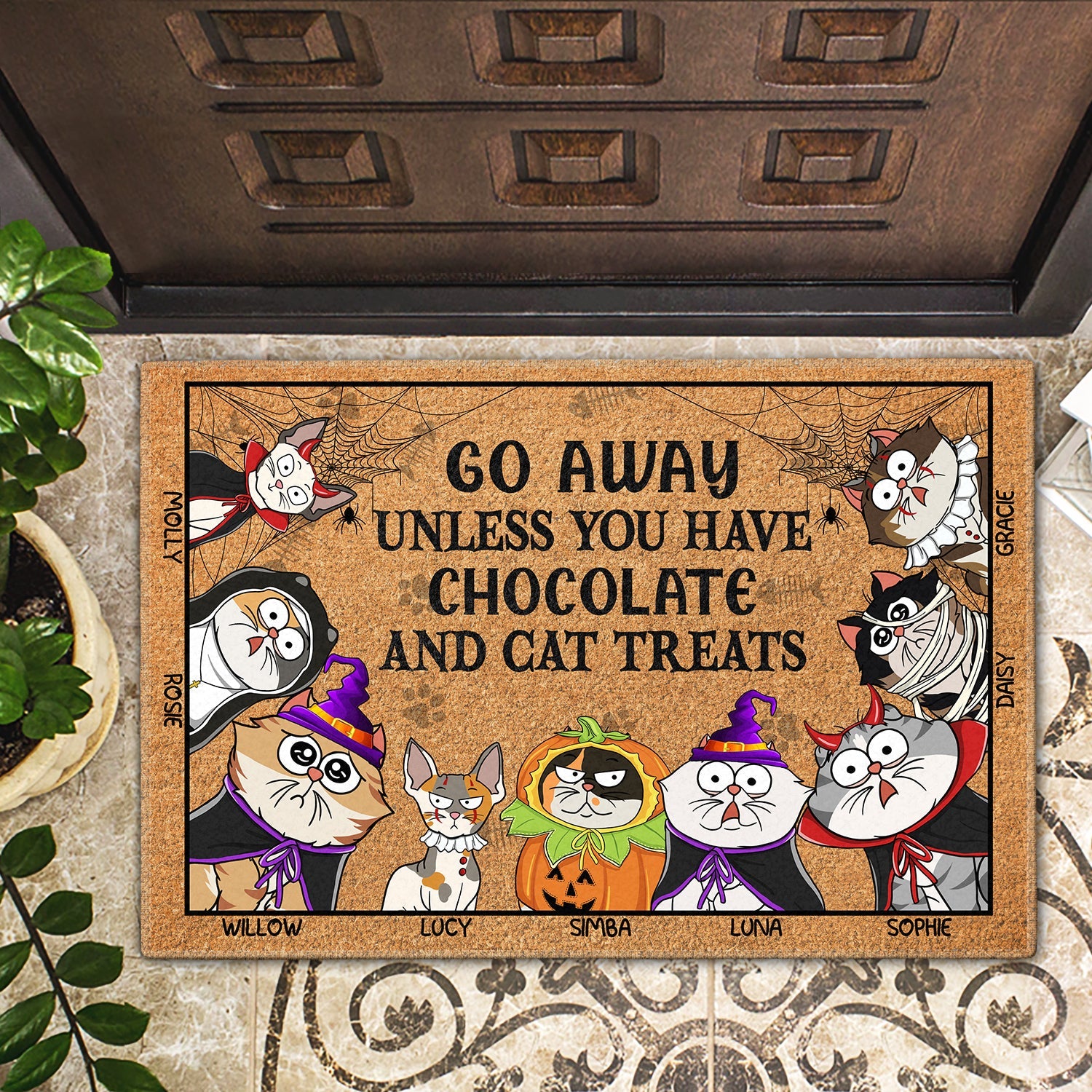 Go Away Unless You Have Alcohol And Cat Treats Cosplay Funny Cartoon Cat - Gift For Cat Lovers - Personalized Doormat
