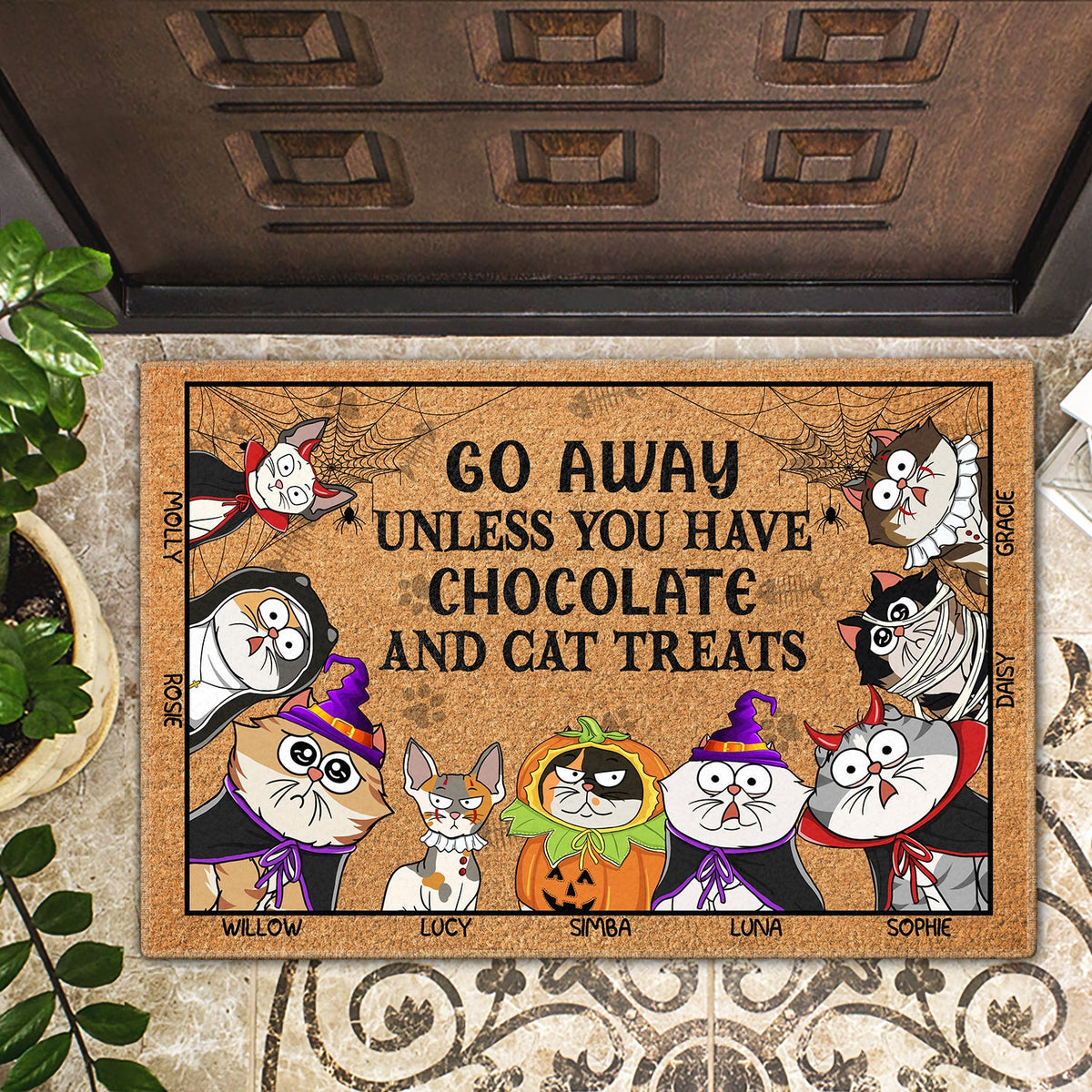 Go Away Unless You Have Alcohol And Cat Treats Cosplay Funny Cartoon Cat - Gift For Cat Lovers - Personalized Doormat