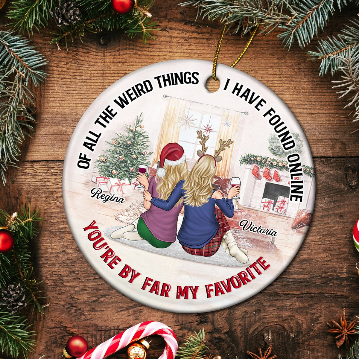 Of All The Weird Things - Christmas Gift For Couples, Husband, Wife - Personalized Circle Ceramic Ornament