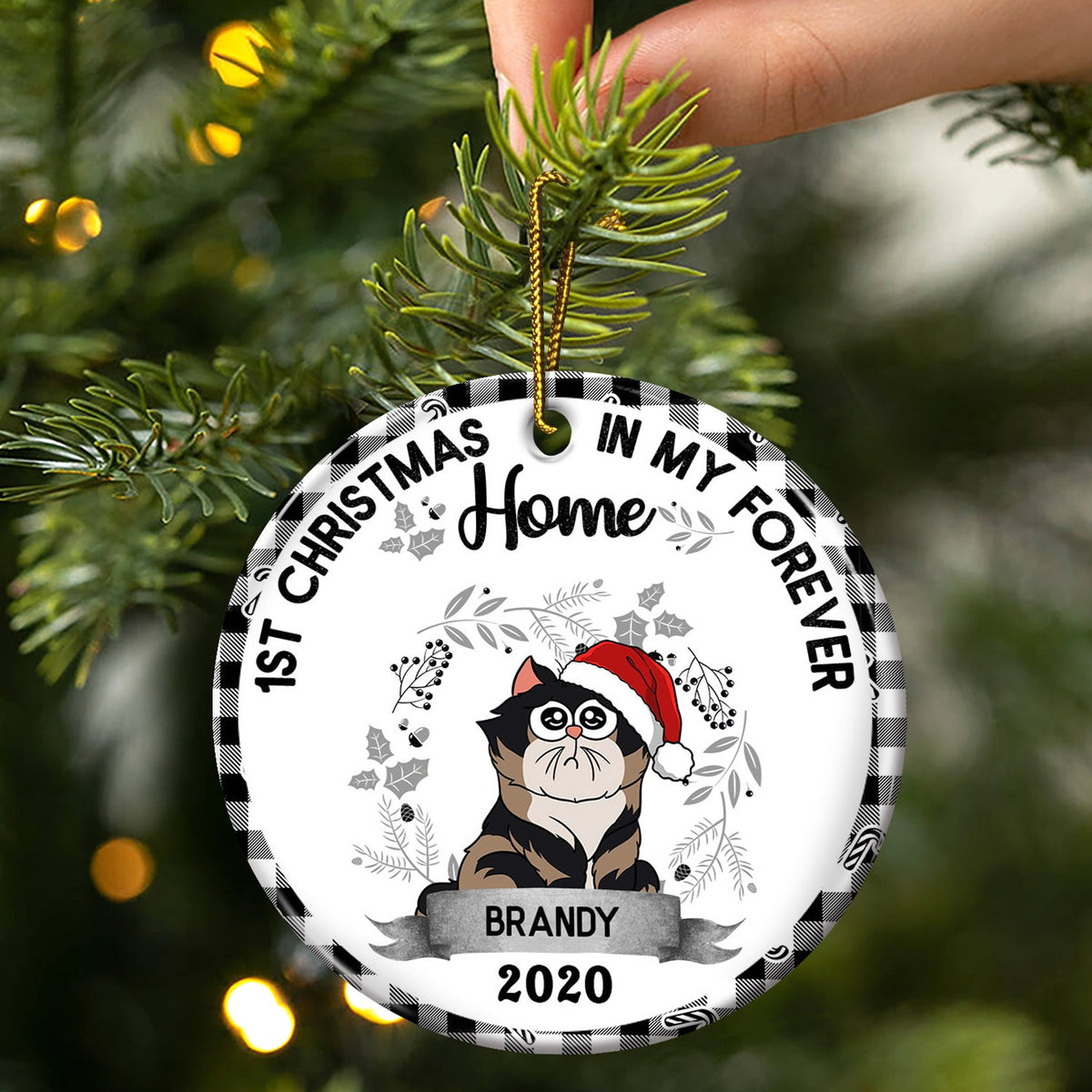 My First Christmas In My Forever Home - Christmas Gift For Cat, Dog Owner, Pet Lover - Personalized Circle Ceramic Ornament