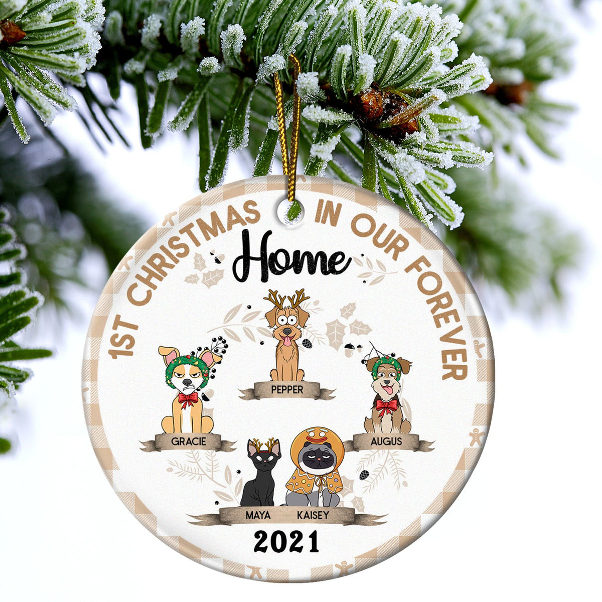 My First Christmas In My Forever Home - Christmas Gift For Cat, Dog Owner, Pet Lover - Personalized Circle Ceramic Ornament