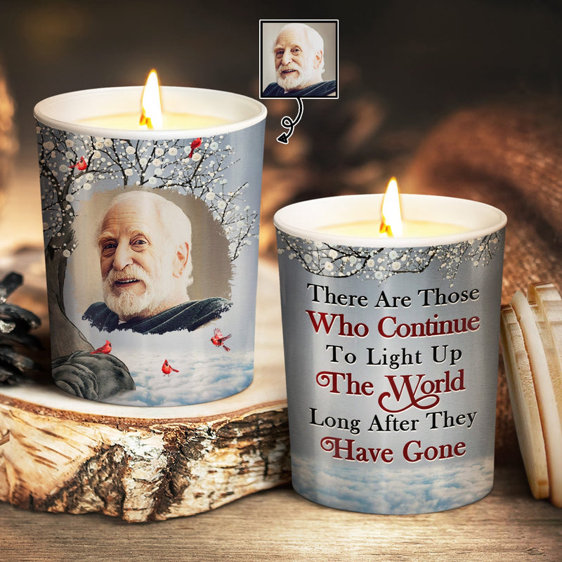Custom Photo Continue To Light Up The World - Memorial Gift For Family, Friends, Siblings - Personalized Scented Candle With Wooden Lid