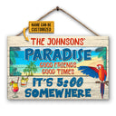 Beach Parrot Paradise It's 5 O'clock Somewhere, Beach House, Outdoor Bar Decor, Custom Wood Rectangle Sign