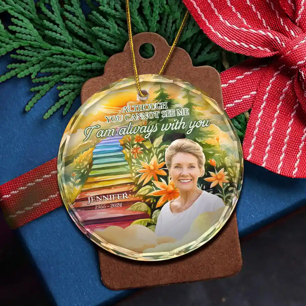 Custom Photo Heaven Stairs I'm Always With You - Personalized Circle Glass Ornament
