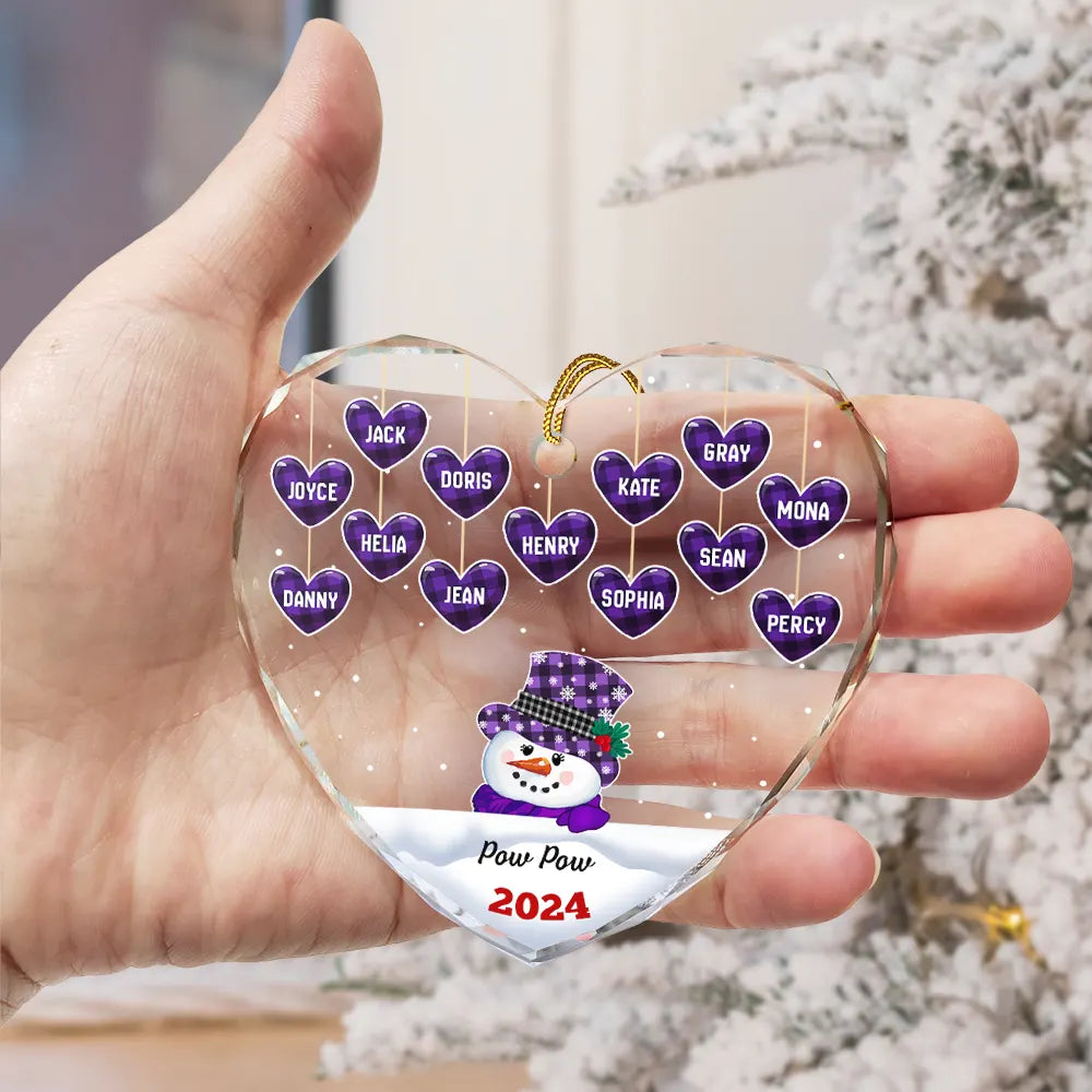 Gift For Grandparents - Papa Nana Snowman Christmas Grandparents - Personalized Heart Shaped Glass Ornament