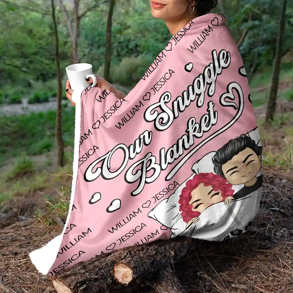 Gift For Couples, Gift For Husband, Gift For Wife - Husband And Wife Couple Chibi Our Snuggle Blanket - Personalized Fleece Blanket, Sherpa Blanket