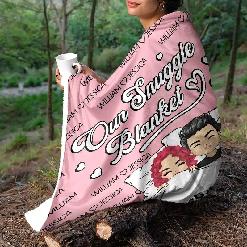 Gift For Couples, Gift For Husband, Gift For Wife - Husband And Wife Couple Chibi Our Snuggle Blanket - Personalized Fleece Blanket, Sherpa Blanket