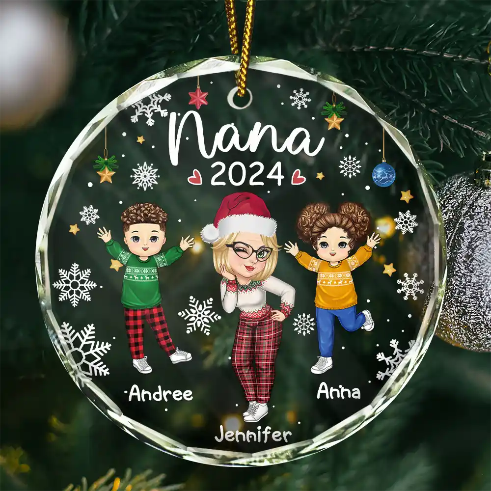 Nana Grandma Mom Christmas - Personalized Circle Glass Ornament