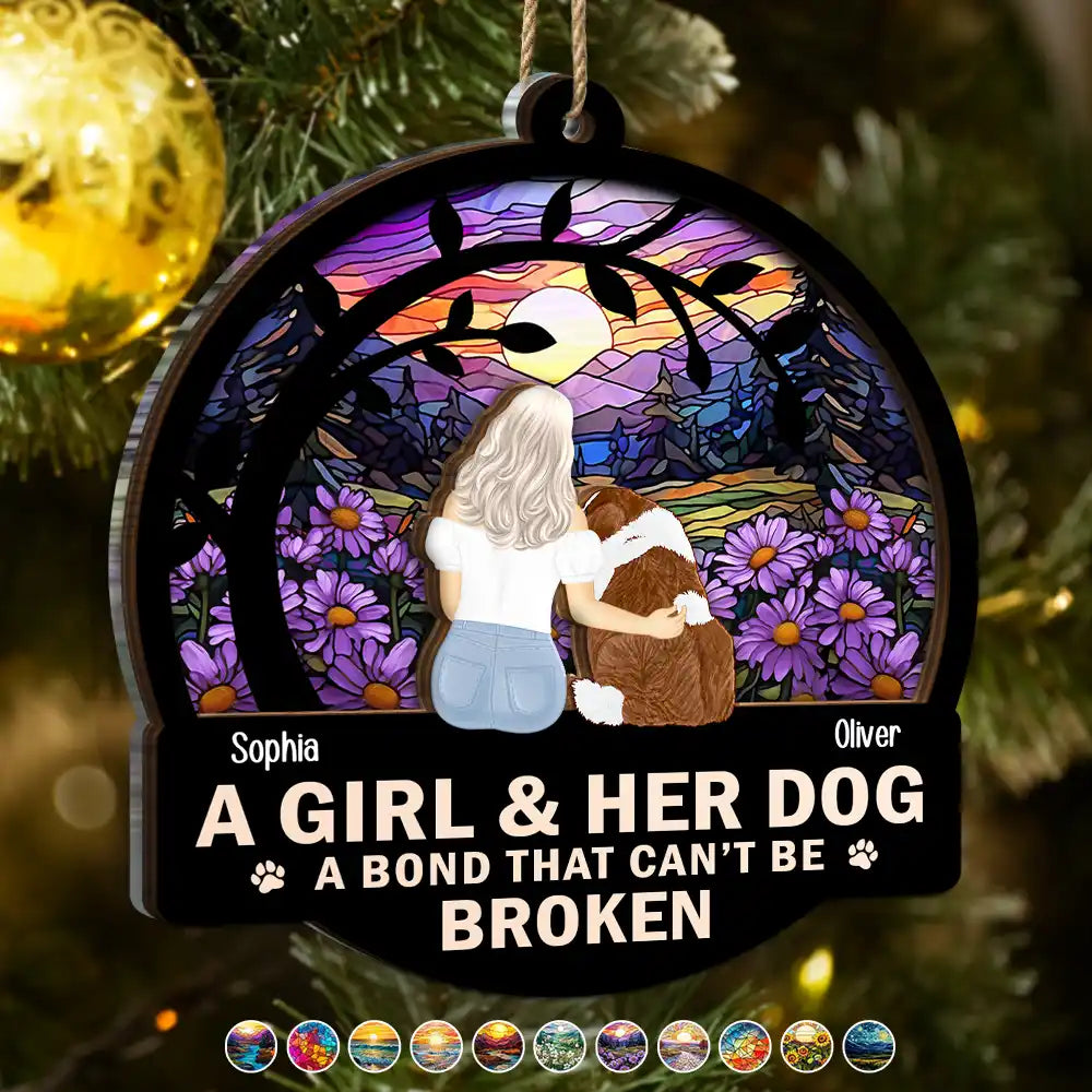 Flower Field A Girl And Her Dog And Cat - Personalized 2-Layered Mix Ornament
