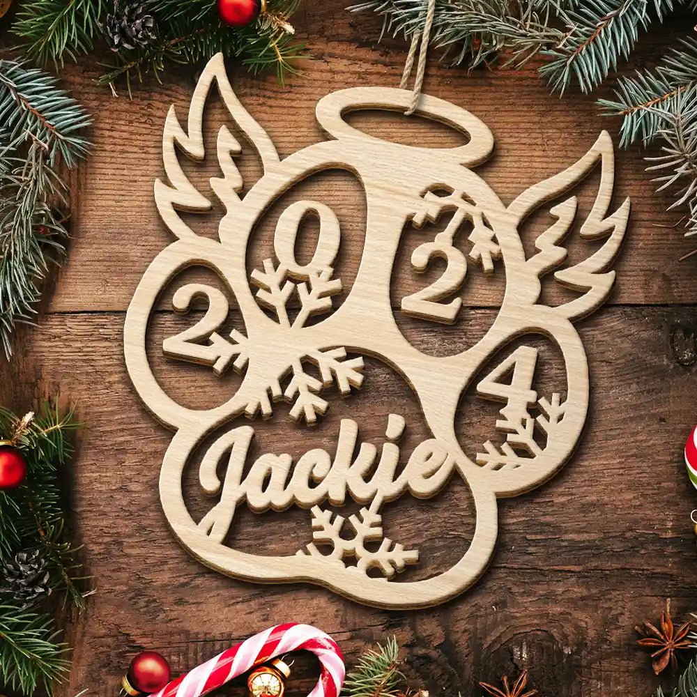 Pet Lovers - Dog Cat Paw With Custom Name For Pet Lover - Personalized Wooden Cutout Ornament
