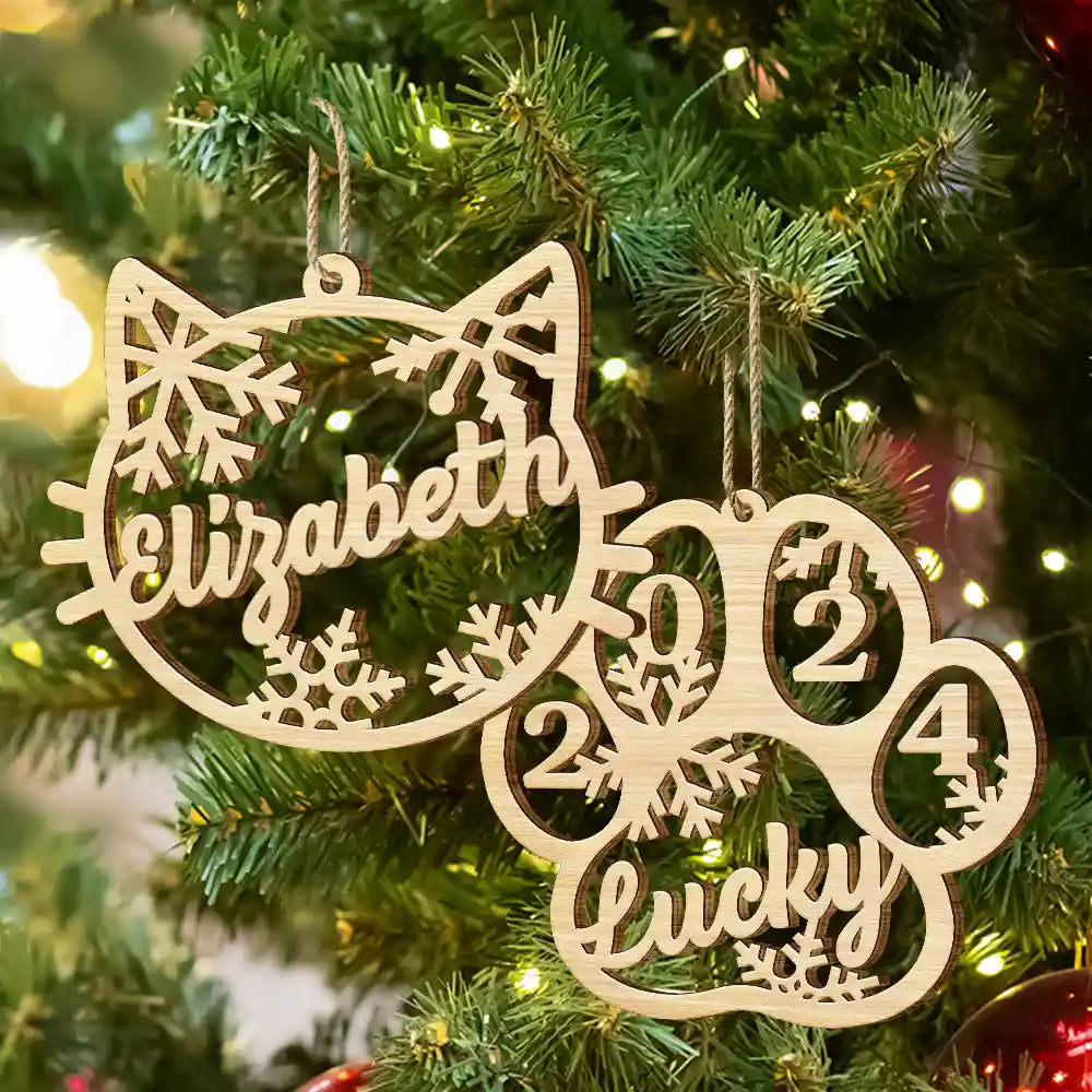 Pet Lovers - Dog Cat Paw With Custom Name For Pet Lover - Personalized Wooden Cutout Ornament