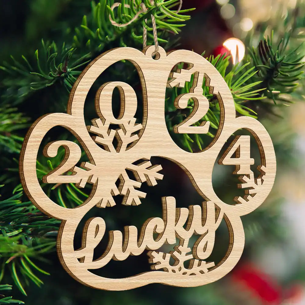 Dog Cat Paw With Custom Name For Pet Lover - Personalized Wooden Cutout Ornament