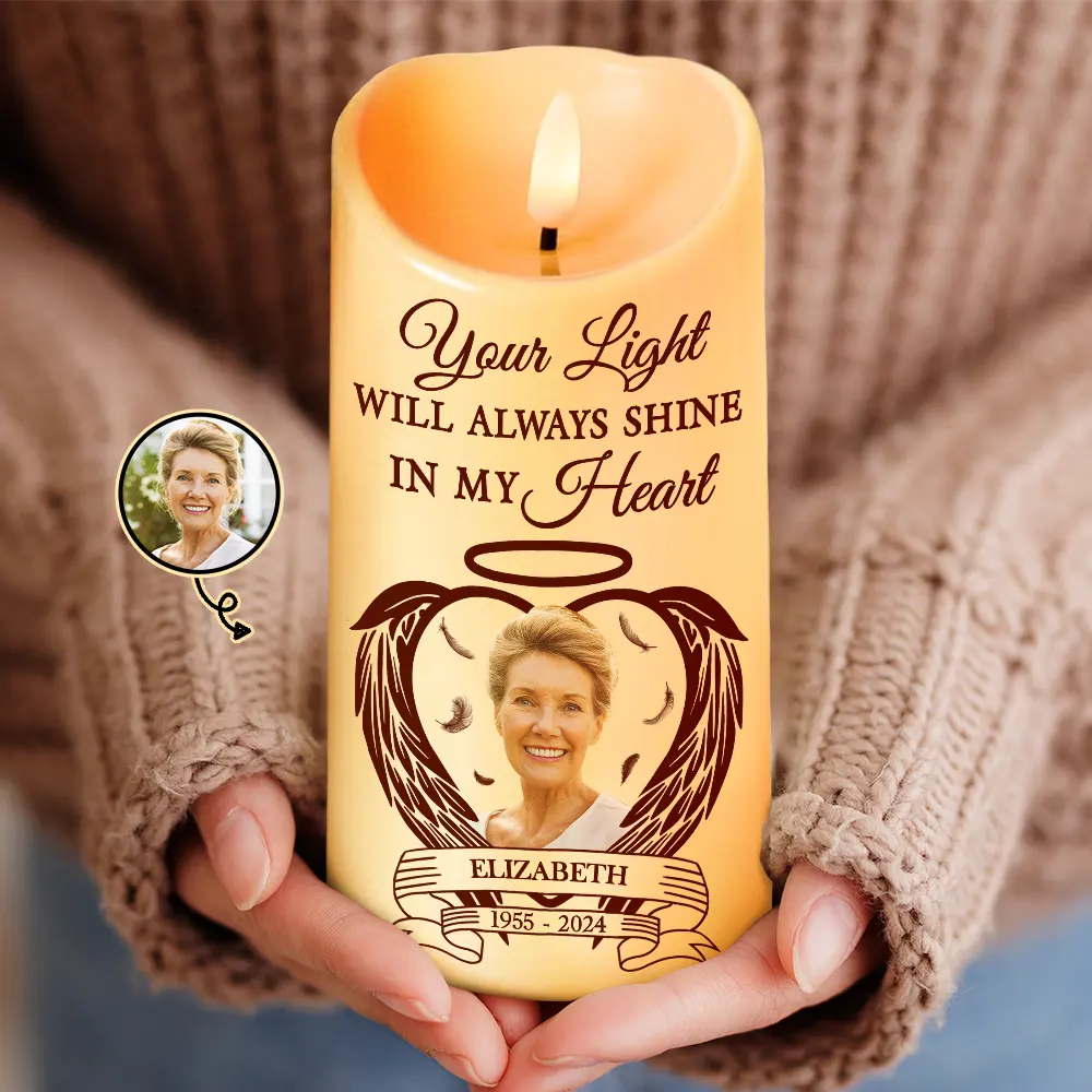 Custom Photo Your Light Always Shine In My Heart - Personalized Flameless LED Candle