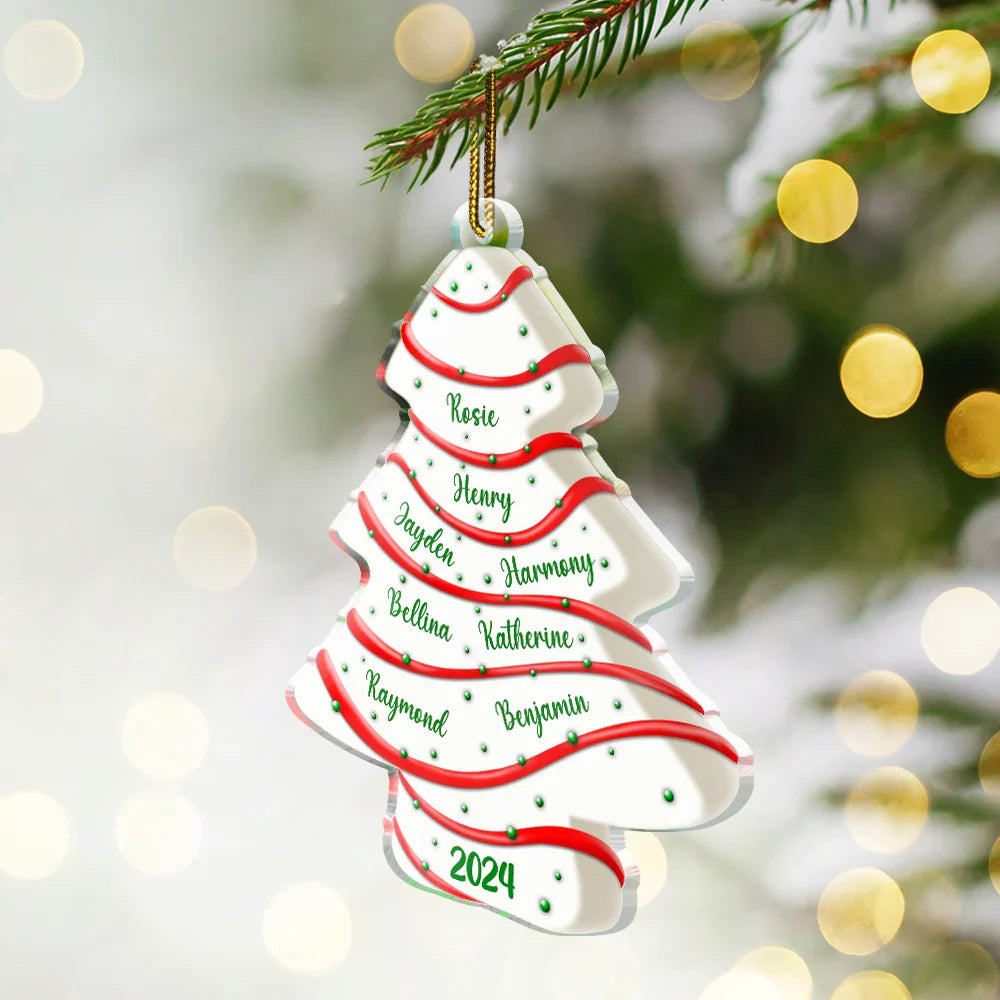 Family, Parents, Gift For Grandparents - Family Christmas Tree Cake - Personalized Custom Shaped Acrylic Ornament