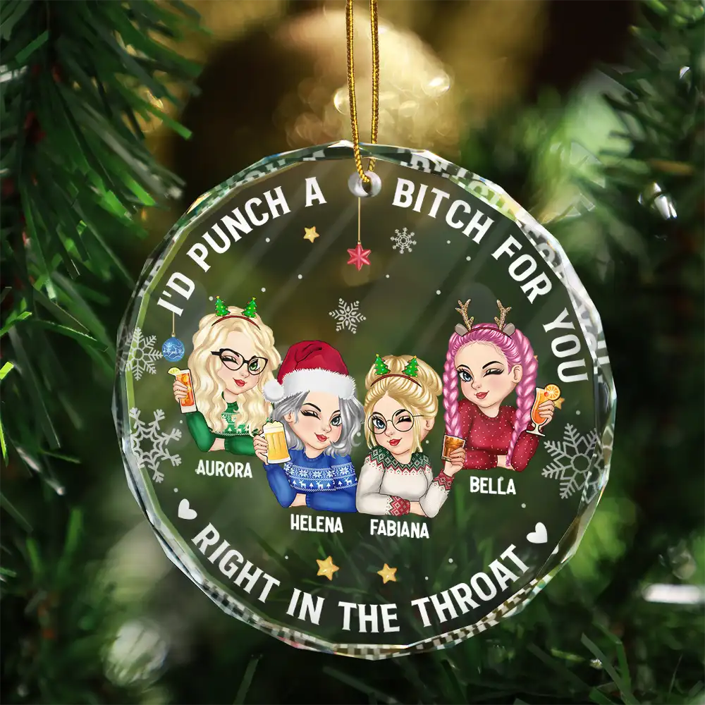 Gift For Bestie, Gifts For Colleagues, Gift For Sisters - Right In The Throat Besties - Personalized Circle Glass Ornament
