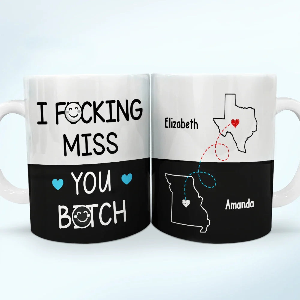 Long Distance Besties I Miss Your Face Never Too Far - Personalized White Edge-to-Edge Mug