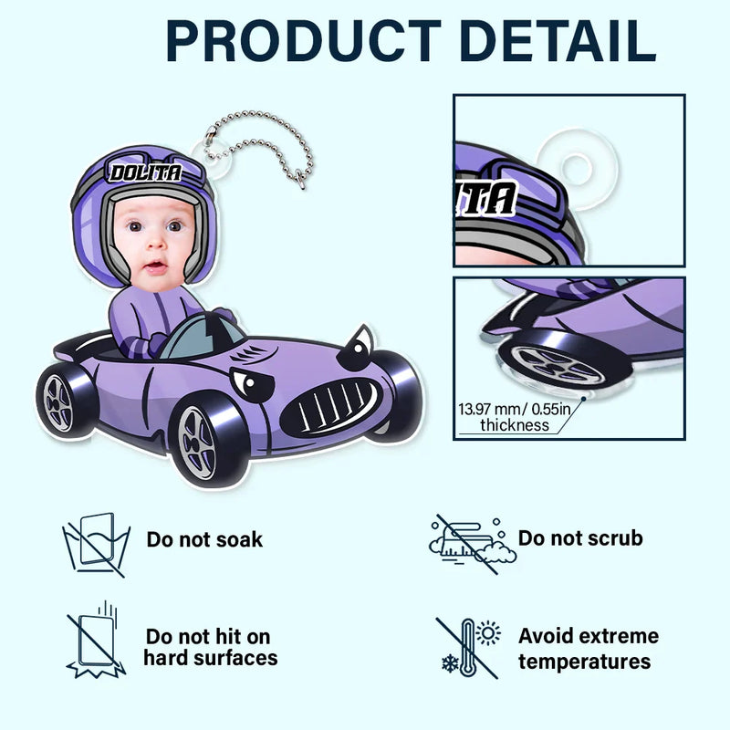 Happy,Gift For Father,Gift For Mother,Custom Photo - Custom Photo Racing Kid Toy Car Cute Racer - Personalized Acrylic Car Hanger