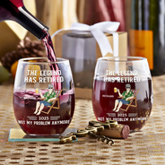 Funny,Retirement,Gift For Grandparents,Parents,Gift For Yourself,Gift For Men,Gift For Women,Gifts For Colleagues - The Legend Has Retired Not My Problem Anymore - Personalized Stemless Wine Glass
