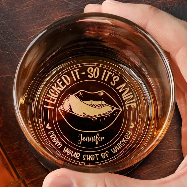 Gift For Couples, Gift For Husband, Gift For Boyfriend - Couple I Licked It So It's Mine Husband Wife - Personalized Engraved Whiskey Glass