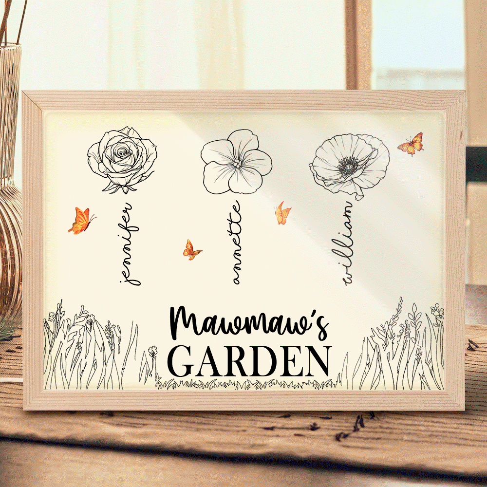 Gift For Grandma, Gift For Mother - Grandma's Garden Birth Month Flowers - Personalized Light Up Picture Frame