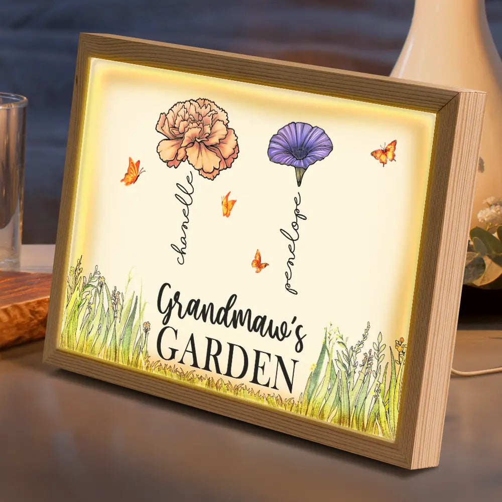 Gift For Grandma, Gift For Mother - Grandma's Garden Birth Month Flowers - Personalized Light Up Picture Frame