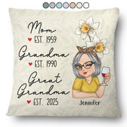 Happy,Gift For Mother,Gift For Grandma - Birth Flower Mom Grandma Great Grandma - Personalized Pillow