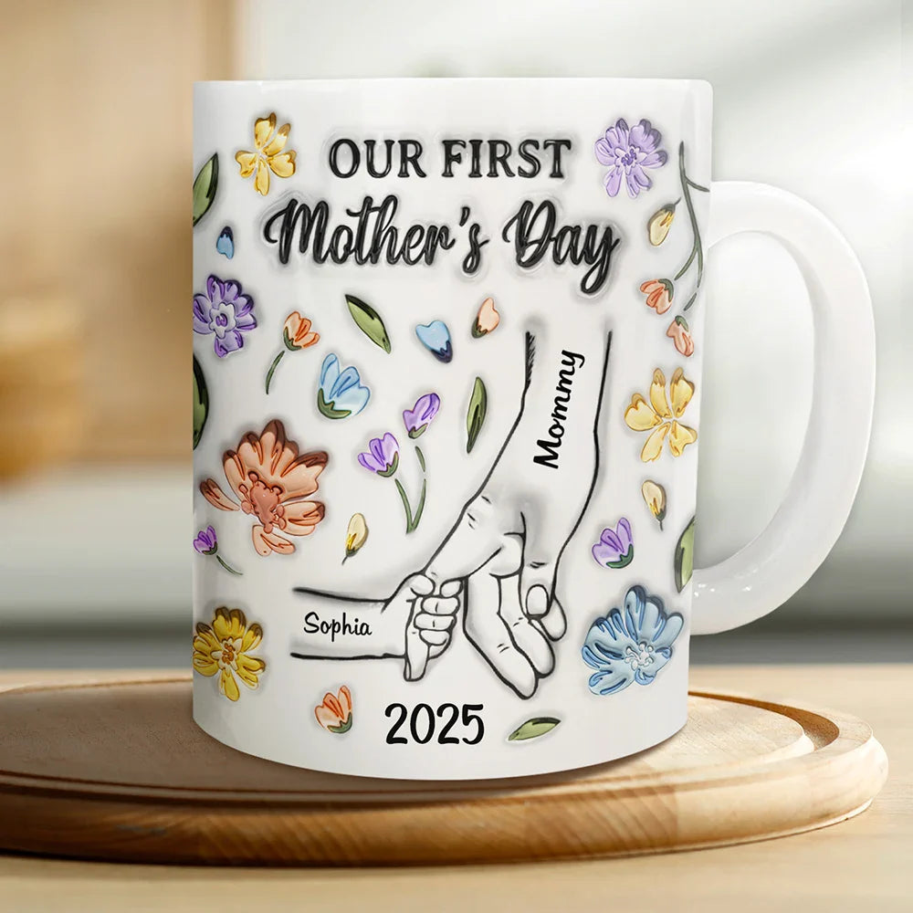Our First Mother's Day - 3D Inflated Effect Printed Mug, Personalized White Edge-to-Edge Mug