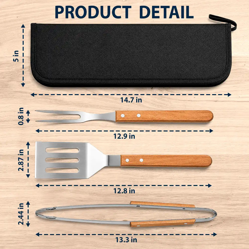 Gift For Father,Gift For Grandpa,Grandpa's Hobby,Dad's Hobby,Grilling,Non-Eng,Photo,Humorous - Custom Photo Papa's Grilling Tools - Personalized BBQ Tool Set With Storage Bag