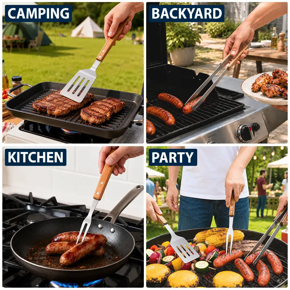 Gift For Father,Gift For Grandpa,Grandpa's Hobby,Dad's Hobby,Grilling,Non-Eng,Photo,Icon,Humorous - Custom Photo Daddy Papa Grilling Tools - Personalized BBQ Tool Set With Storage Bag