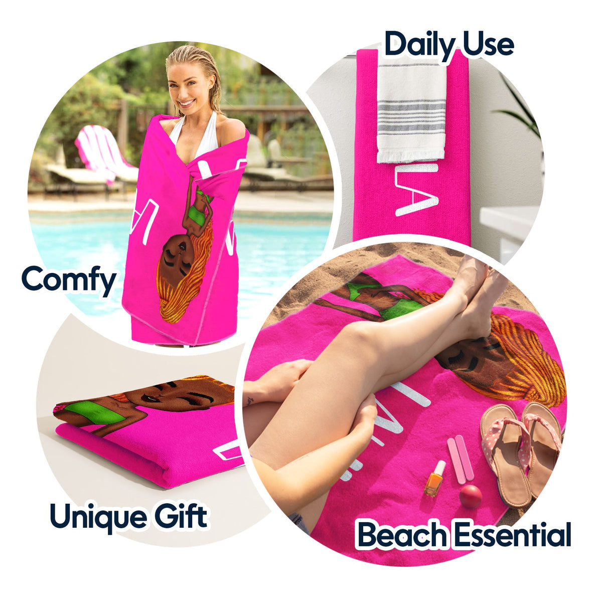 Bold Font Style Travel Beach Summer - Gift For Yourself, Family, Besties - Personalized Custom Beach Towel