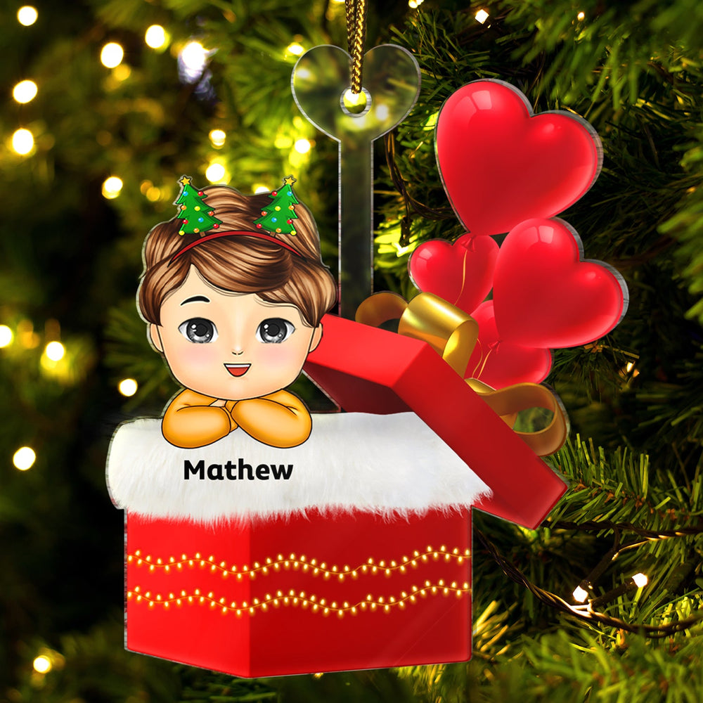 Baby With Gift Box - Christmas Gift For Grandkid, Kids - Personalized Cutout Acrylic Ornament
