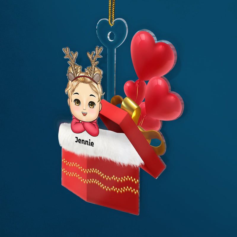 Baby With Gift Box - Christmas Gift For Grandkid, Kids - Personalized Cutout Acrylic Ornament