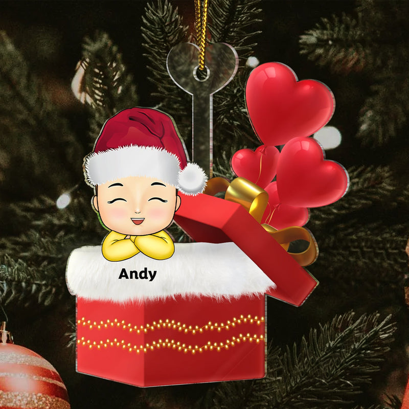 Baby With Gift Box - Christmas Gift For Grandkid, Kids - Personalized Cutout Acrylic Ornament