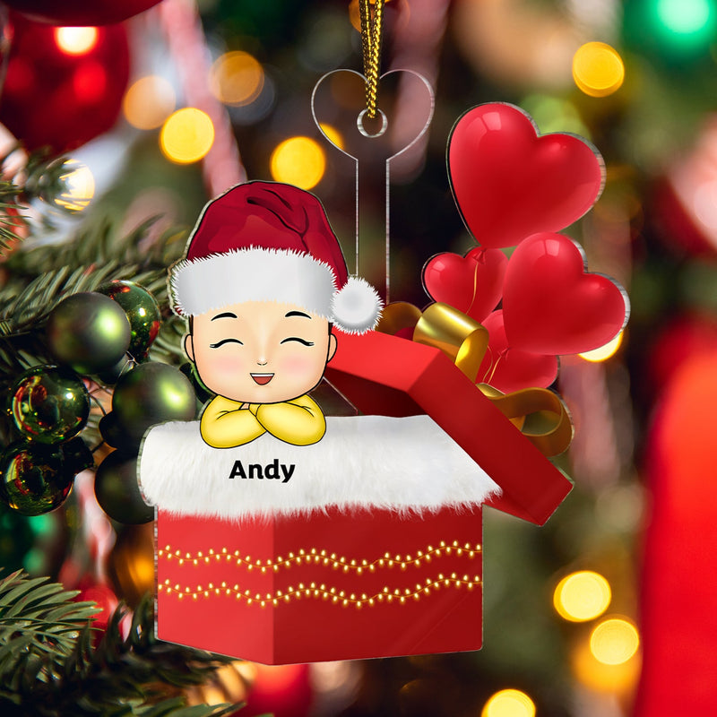 Baby With Gift Box - Christmas Gift For Grandkid, Kids - Personalized Cutout Acrylic Ornament