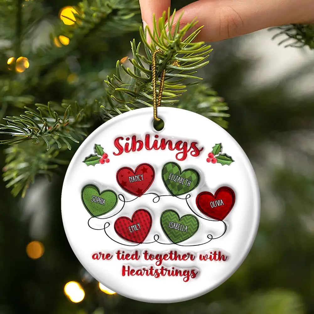 Besties Friends Are Tied Together With Heartstrings - 3D Inflated Effect Printed Ornament, Personalized Circle Ceramic Ornament