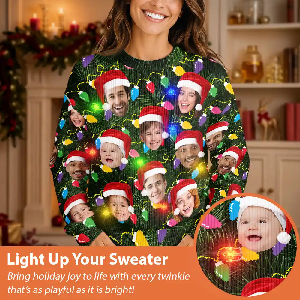 Custom Photo Xmas Led Light - Personalized Unisex Ugly Sweater