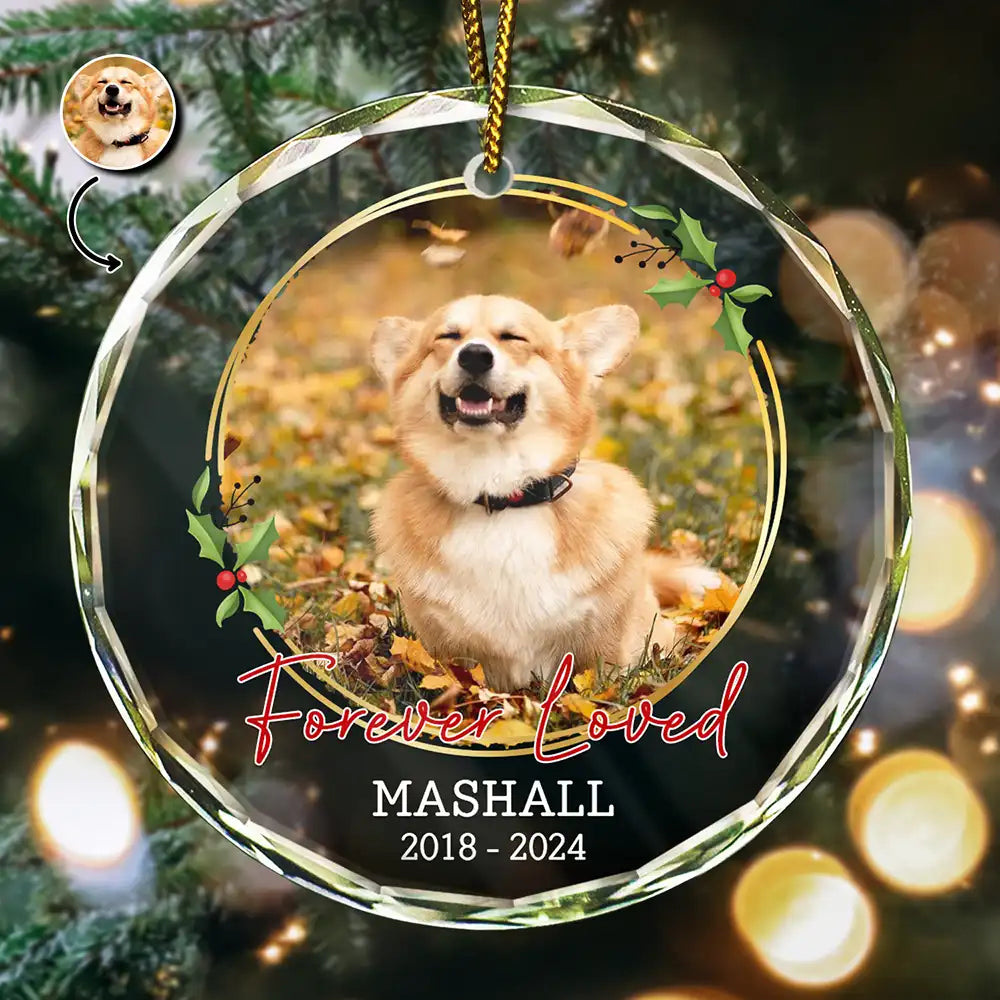 Custom Photo Forever Loved Memorial - Personalized Circle Glass Ornament