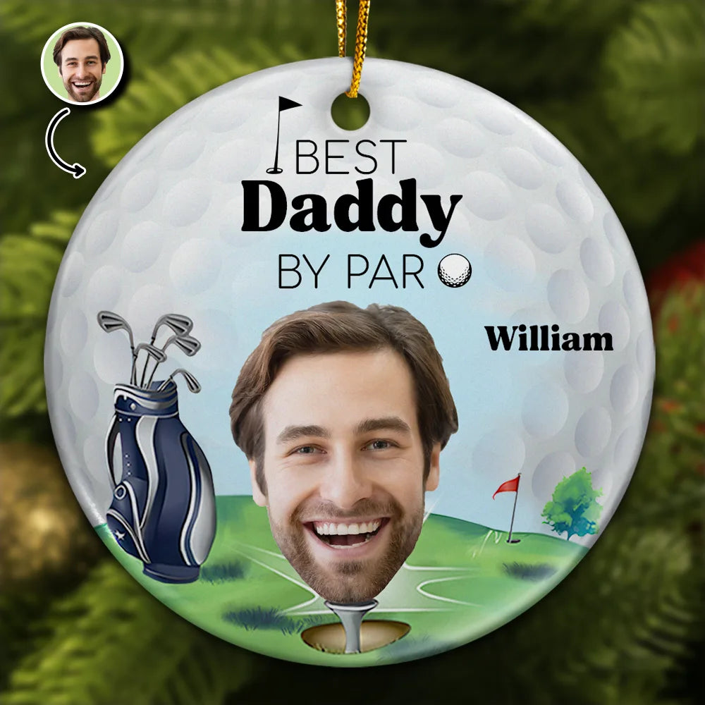 Custom Photo Golf Lover Best Daddy By Par - Personalized Circle Ceramic Ornament
