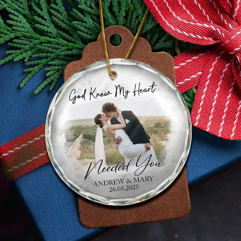 Gift For Couples, Gift For Husband, Gift For Wife, Gift For Boyfriend, Gift For Girlfriend - Custom Photo First Christmas As Mr & Mrs Couples - Personalized Glass Ornament