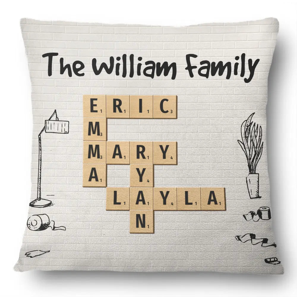 Family Cartoon Crossword Scrabble - Personalized Pillow