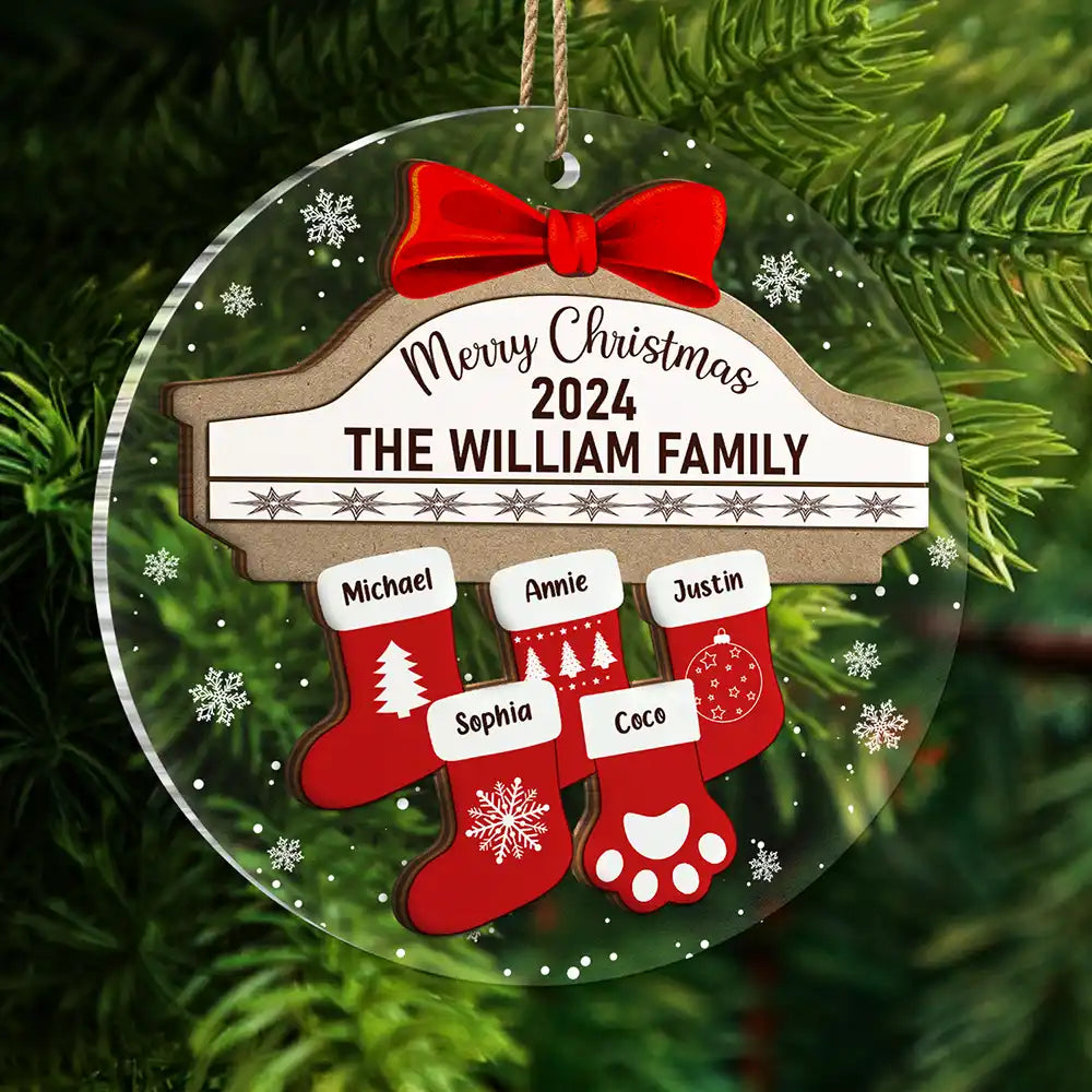 Merry Christmas Stocking Family - Personalized 2-Layered Mix Ornament